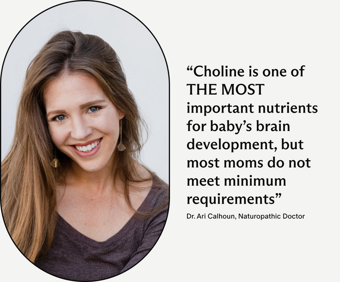 Dr. Ari Calhoun, Naturopathic Doctor, Choline is one of the most important nutrients for baby's brain development, but most moms do not meet minimum requirements.